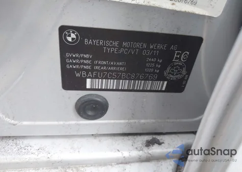 2011 BMW 535I xDrive z USA, uszkodzony, nr VIN WBAFU7C57BC876769